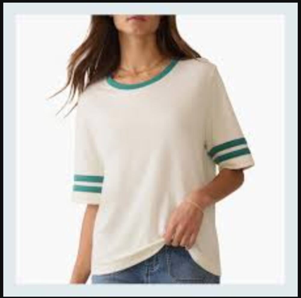 Faherty Cloud Cotton Ringer T-Shirt Women's Small Cream Short Sleeve NWOT